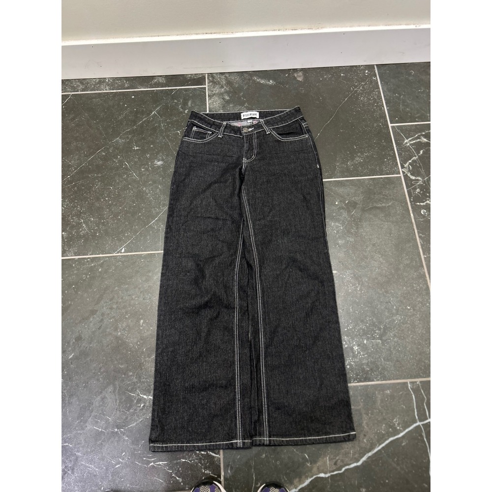 Disclosure Womens Wide Leg Jeans Black Pink Celtic Cross Studded Y2K Size 1/25 - Picture 2 of 3